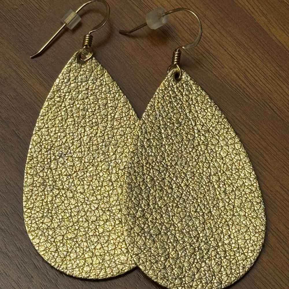 Soft Gold Textured Leather Teardrop Earrings